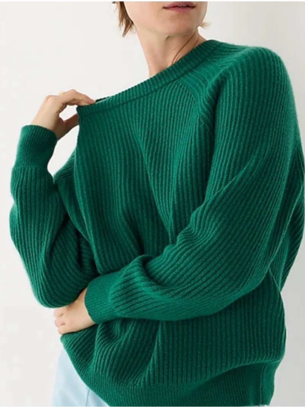 J Crew Ribbed Cashmere Oversized Green Emerald Knit Sweater Size M